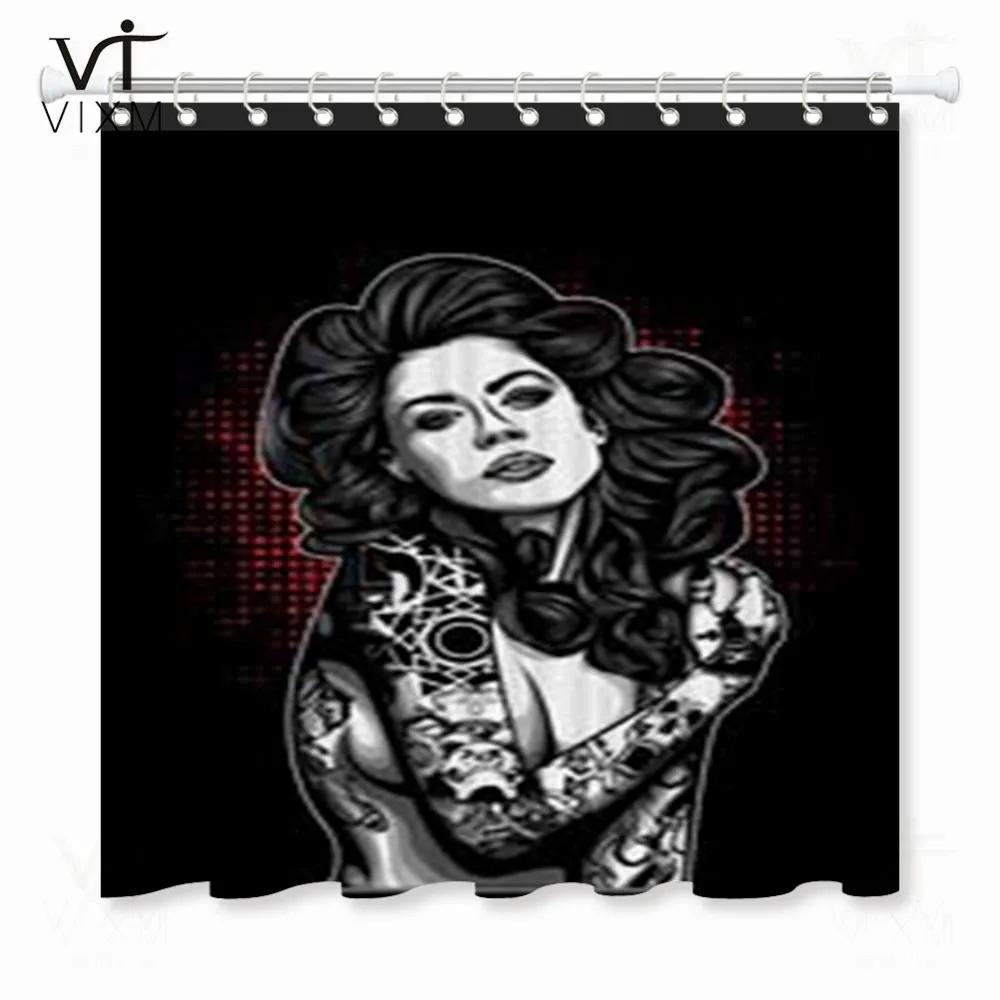 Vixm домашняя душевая занавеска тату принцесса девушка Водонепроницаемая занавеска для ванной полиэфирная ткань ванная душевая занавеска с комплектами - Цвет: 74930