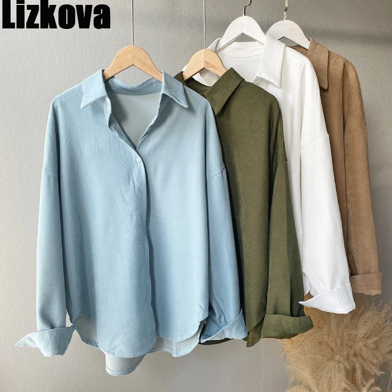 

Lizkova Winter White Plus Size Blouse Women Harajuru Twill Oversized Shirt 2020 Long Sleeve Casual Tops 8876
