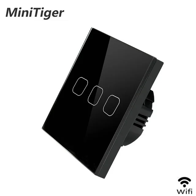WiFi Black 3gang Minitiger ЕС 1/2/3 Tuya/приложение Smart Life/ewelink Интеллектуальный переключатель Wi-Fi сенсорный выключатель для Google Home Amazon Alexa Голосовое управление Управление - Цвет: WiFi Black 3gang