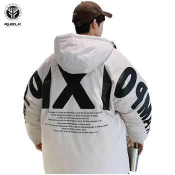 

RUELK Cotton Coat Men's 2020 Winter Fashion Trend Letter Printing Stand Collar Trend Cotton Short Jacket Thickened Cotton Coat