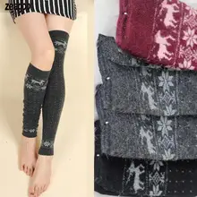 Женские теплые гольфы с рисунком оленя, в горошек, шерстяные, осенние и зимние, вязаные, выше колена, повседневные, длинные, без пятки