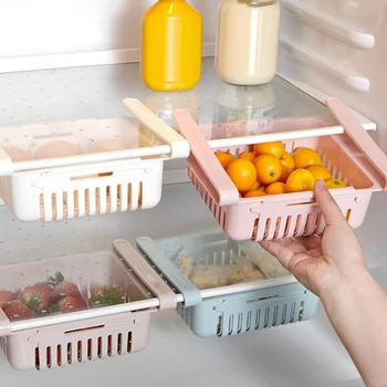 

Kitchen Organizer Adjustable Kitchen Refrigerator Storage Rack Fridge Freezer Shelf Holder Stretchable Pull-out Drawer Organiser