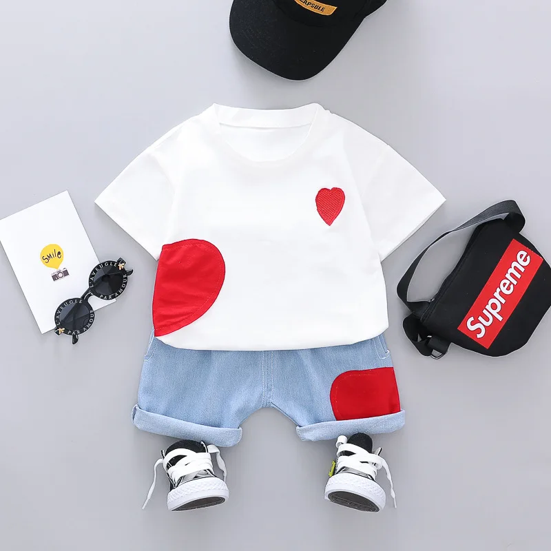 

Causal Fashion Baby Summer Jeans Short Sleeve Kids Sets Boys and Girls Kids Children's Pants Two-piece Sets