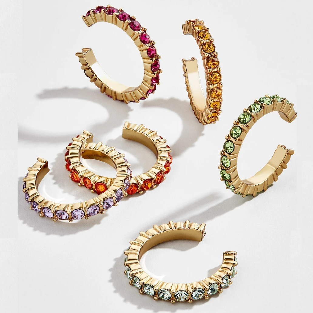 6 PCS Sets Mini Claren Ear Cuff Set Rainbow Cubic Zirconia CZ Crystal Pave Earrings