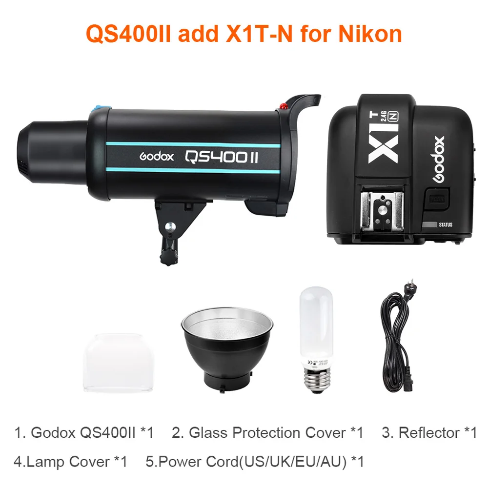 Профессиональный студийный стробоскоп Godox QS400II 400Ws с цветовой температурой 5600K со встроенной беспроводной системой X 2,4G add X1T передатчик - Цвет: add X1T-N for Nikon