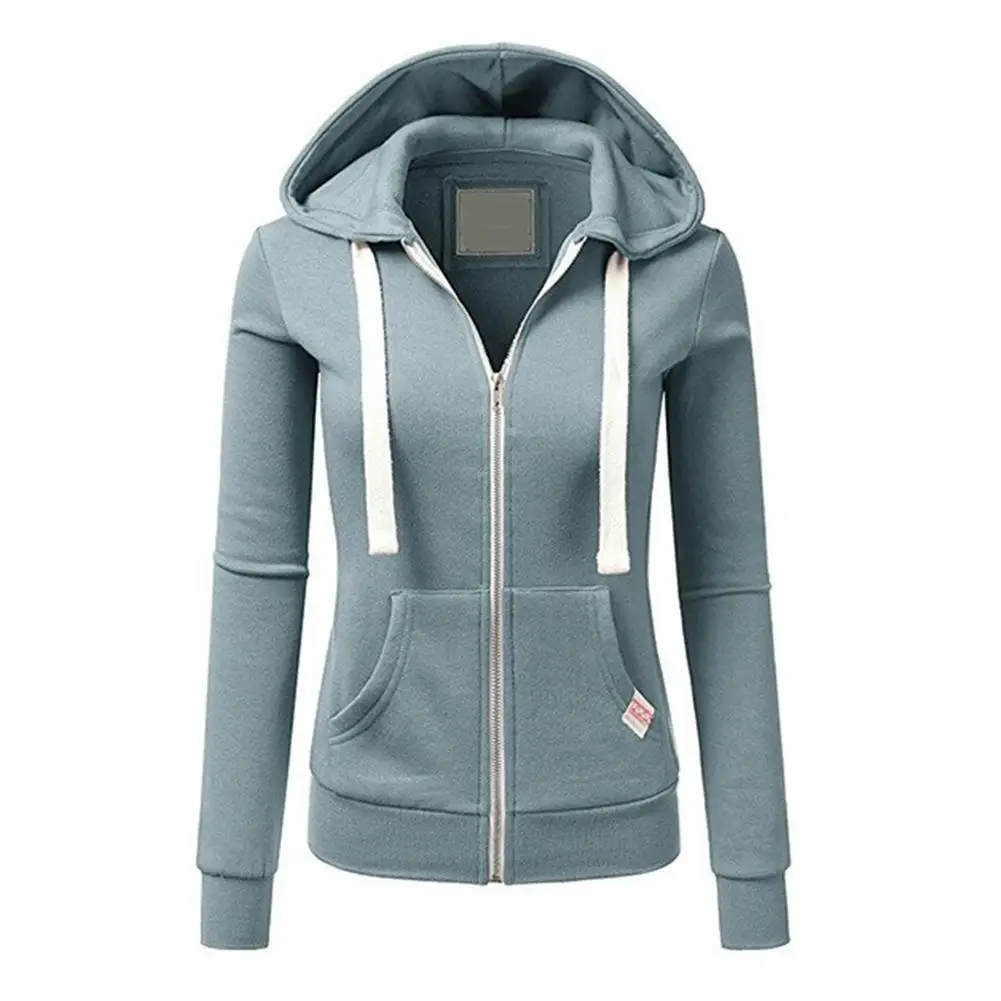 Fashion 2020 Casual Women Autumn Solid Color Long Sleeve Hoodie Pockets Zipper Sports Coat Spring | Женская одежда