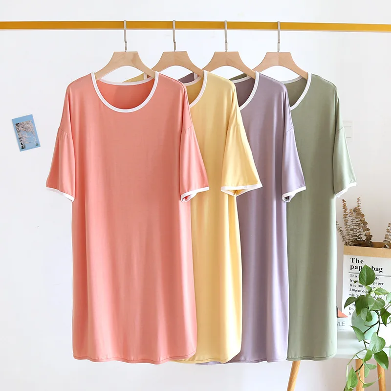 

Летняя тонкая ночная рубашка из модала с коротким рукавом, Свободные повседневные ночные рубашки, однотонная пикантная ночная рубашка с круглым вырезом, тонкое спальное платье, домашняя одежда