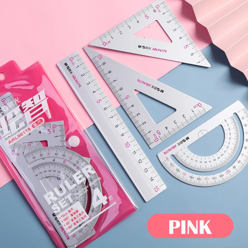 M&G 4PCS/Set UV Aluminum Alloy Ruler Drawing Measurement Geometry Triangle Ruler straightedge Protractor A variety of rulers