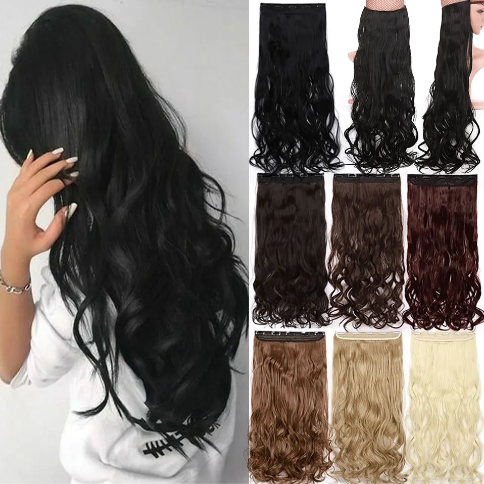 S-noilite Long wavy Clip in One Piece Hair Extension half head real natural hair Synthetic clip in Hairpiece for women 4 S-noilite Long wavy Clip in One Piece Hair Extension half head real natural hair Synthetic clip in Hairpiece for women 4