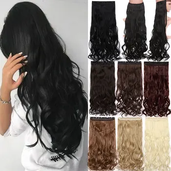 S-noilite Long wavy Clip in One Piece Hair Extension half head real natural hair Synthetic clip in Hairpiece for women 4
