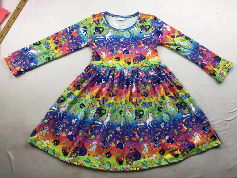 Детская Рождественская одежда; платье для девочек; осеннее платье с длинными рукавами и рисунком черного неба