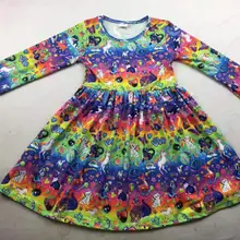 Детская Рождественская одежда; платье для девочек; осеннее платье с длинными рукавами и рисунком черного неба