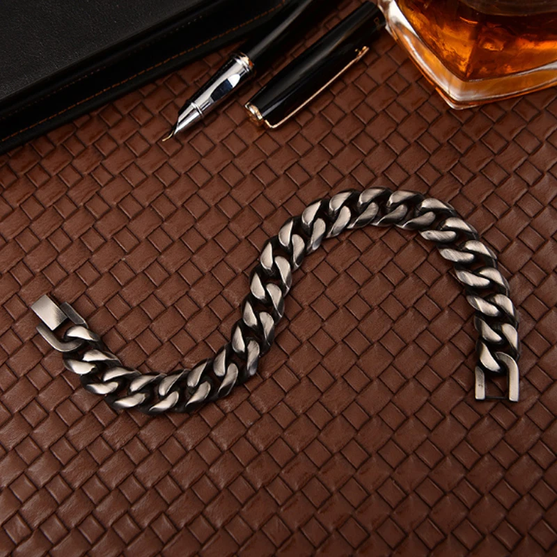 Oulai777 кубинские браслеты, черные цепочки, браслет для мужчин,, нержавеющая сталь, цепочка на руку, Ретро стиль, мужские аксессуары, хип-хоп