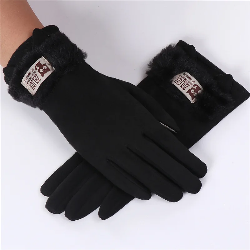 Touch screen gloves ladies winter warm suede leather mittens lovely rabbit cat ears plus velvet thickening driving gloves D33