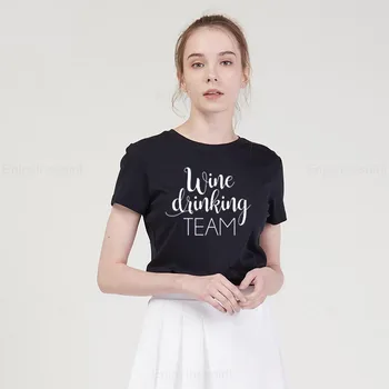 

Enjoythespirit Wine Drinking Team Lettyer Women T-shirts Cotton Short Sleeve Black Summer Tee Shirt Femme Streetwear Tops