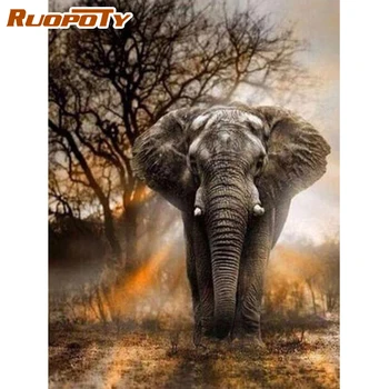 

RUOPOTY Frame Picture Diy Painting By Numbers Kits Coloring By Numbers Elephant Acrylic Canvas Painting Handpainted Drawing Art