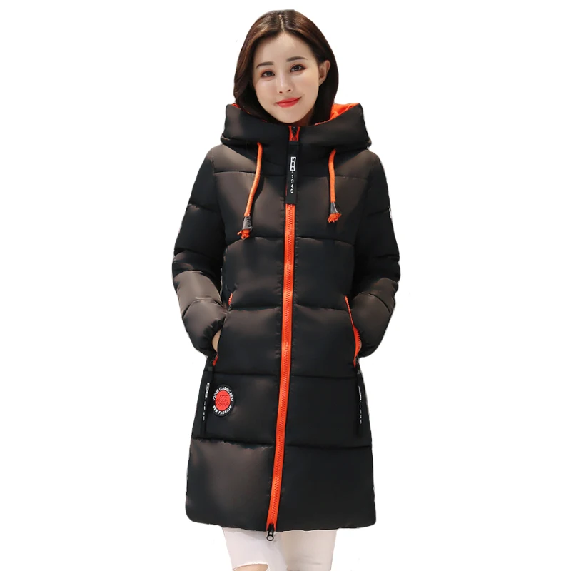 

Популярная зимняя куртка, женские толстые длинные женские парки, женская верхняя одежда с капюшоном, пальто, зимняя одежда средней длины с хлопковой подкладкой