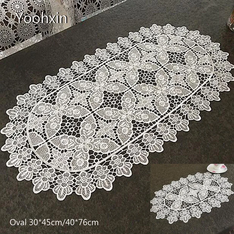Европейская овальная белая кружевная скатерть с вышивкой флагом кухонный коврик