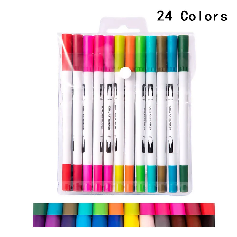 

Line Colored pen set Drawing Brush head Crafts DIY 24/36/100Colors Water Based Dual Head Marker Durable