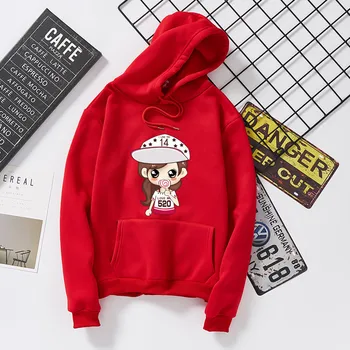 

Women Print Kawaii Korean Pocket Harajuku Pullovers Loose Sweatshirt Hooded Oversized Top