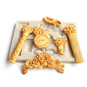 

New Roman Column Silicone Fondant Mold Flower Clock Chocolate Fudge Cake Decorating Tool Baking Tray Clay Mold DIY