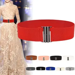 Wide Elastic Belt Corset Belt Stretch Cinch Waistband Waist Belt Lady Cummerbands Metal Buckle Solid Color