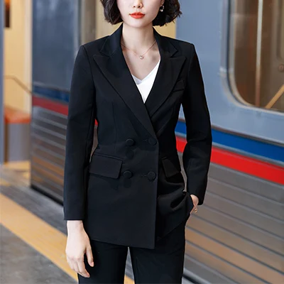 Black Pant Suits Новинка, офисный Блейзер, костюмы высокого качества, OL, женский брючный костюм, блейзеры, пиджаки с брюками, комплект из двух предметов, красный, розовый, синий - Цвет: Black Pant Suits