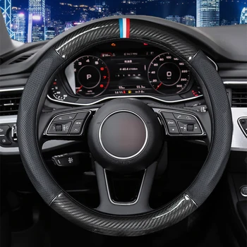 

MIDOON Carbon Fiber Cow Leather Car Steering Wheel Cover For Audi A1 A3 A4 A4L A5 A6L A7 A8 Q3 Q5 Q7 TT