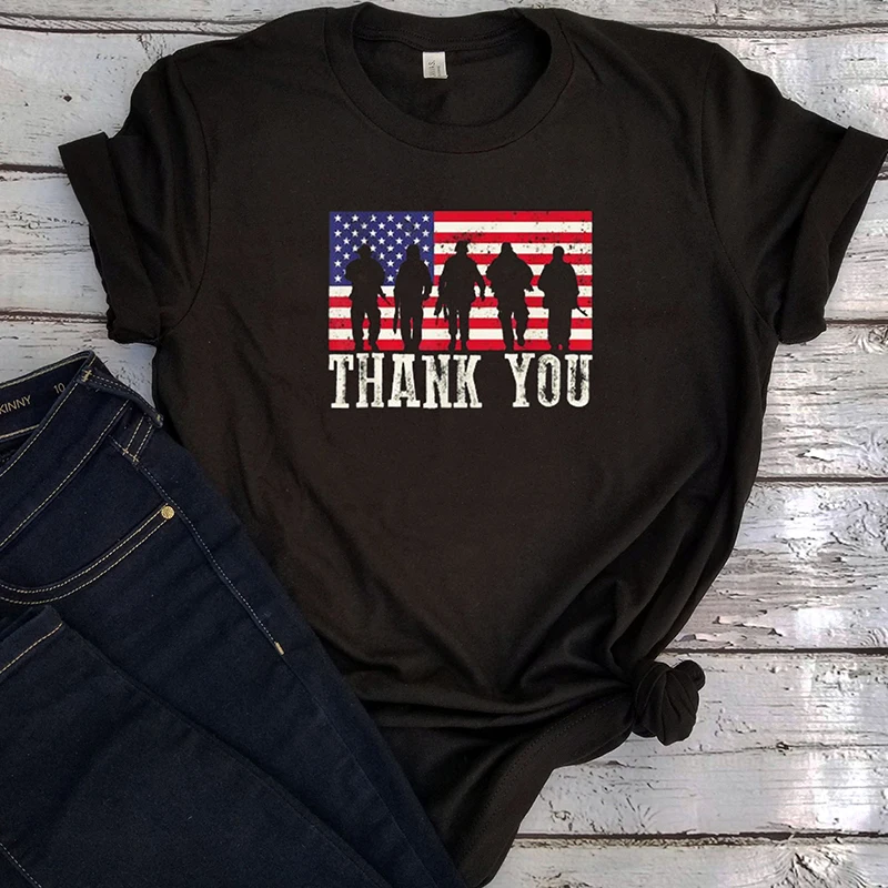 

Thank You American Flag Women Shirts Print O-Neck Graphic Tees Woman Gothic Tops Plus Christmas Top 2020 Aesthetic