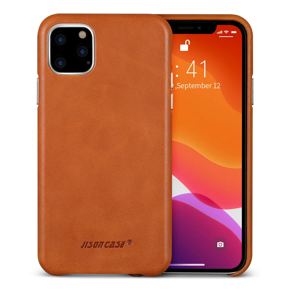 Brown Jisoncase iPhone 11 Pro Чехол кожаный чехол, ультра тонкий и тонкий мягкий кожаный чехол на заднюю панель защелкивающийся чехол для iPhone 11 Pro 5,8 ” - Цвет: Brown