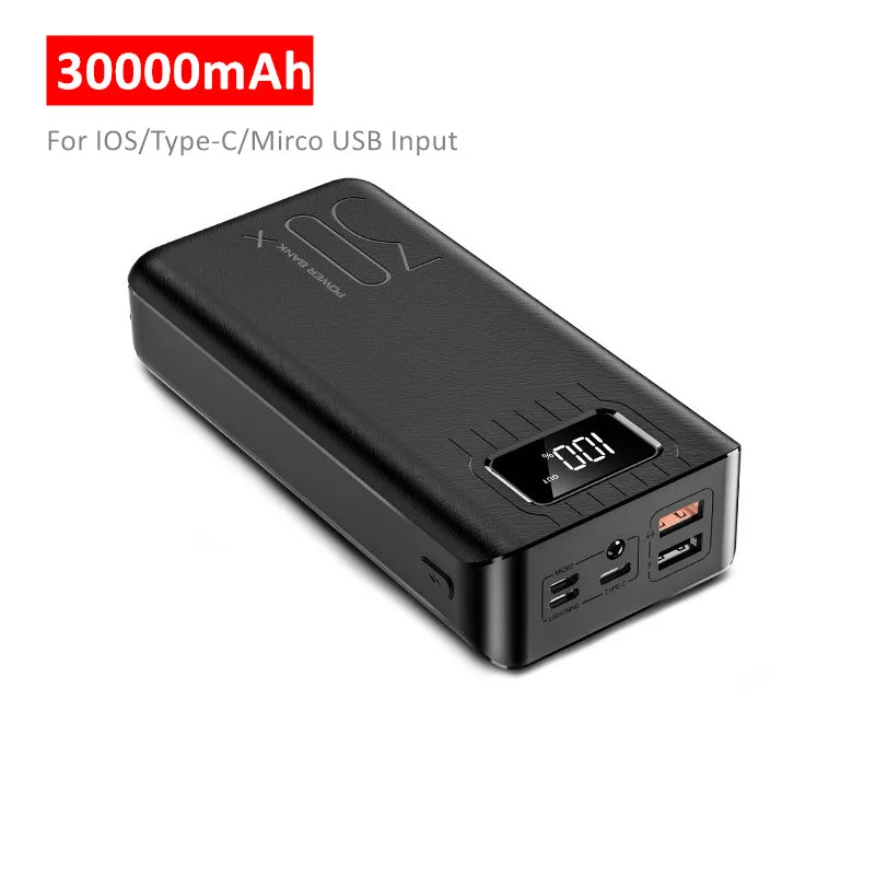 Портативное зарядное устройство 30000 мАч 2 USB Внешнее портативное для Xiaomi Mi всех