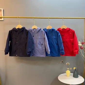 

2020 Kids Hooded Windbreaker with Fleece Liner Boys Girls Autumn Jackets Waterproof Children Sport Outfits Toddler Solid Coat