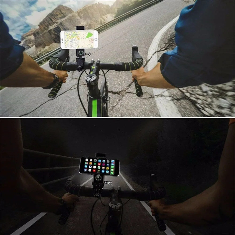 Вращающийся на 360 ° велосипедный держатель для телефона мотоцикла кронштейн с светодиодный подсветкой и компасом защитные силиконовые накладки держатель для телефона W