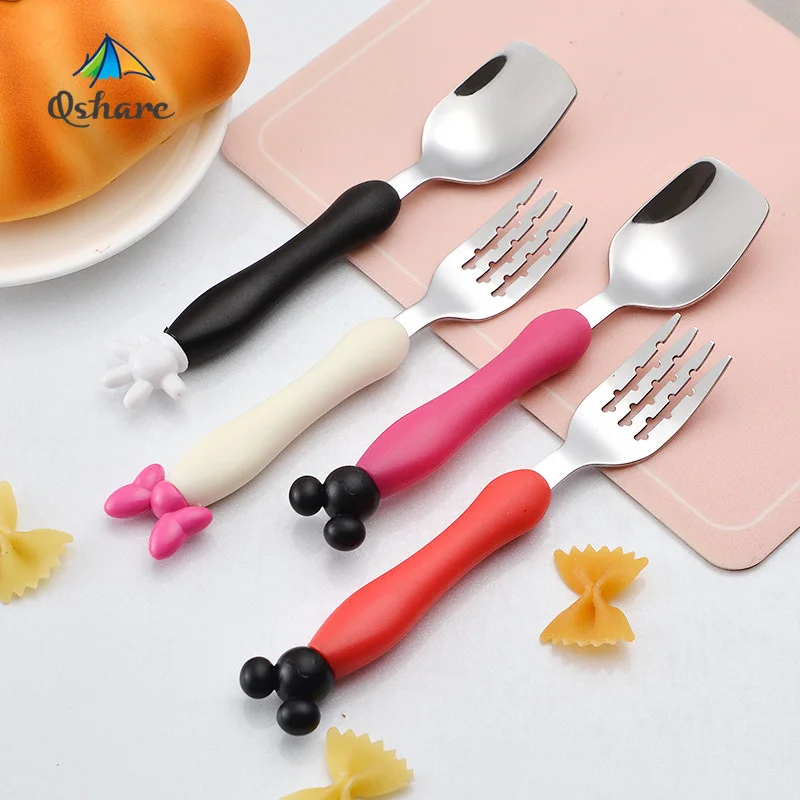 Tableware-Set Fork Spoon Flatware Utensil Stainless-Steel Baby Mickey Kids Children Cartoon