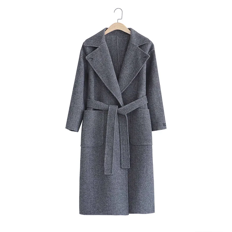 Женское двустороннее кашемировое пальто ручной работы однотонное женское шифоновое свободное лоскутное платье с длинным рукавом кашемировое пальто - Цвет: Dark gray