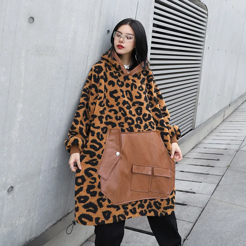QING MO Leopard Print Women Sweatshirt 2020 Winter