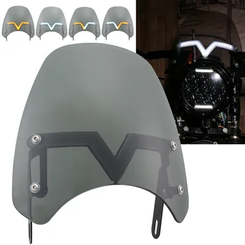 

Motorcycle Black Windshield Instrument Visor Wind Deflector With LED Flowing Turn Light DRL Universal for Yamaha Suzuki Royal