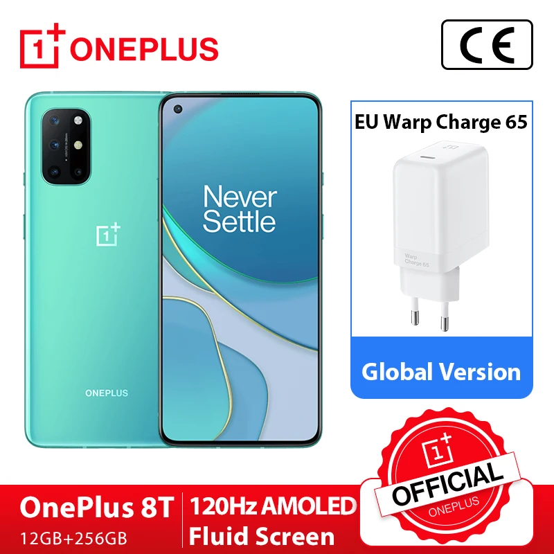 Global Version OnePlus 8T 8 T Snapdragon 865 5G Smartphone 12GB 256GB 120Hz Fluid Display 48MP Quad Cameras 65W Warp Charge