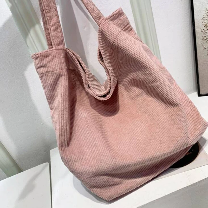 Winter New Corduroy Shoulder Bag Female Large Capacity Shopping Tote Teenager Bookbag Casual Travel Handle Bag Casual Clotch Bag