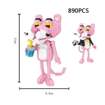 

Funny calssic cartoon animals image 2in1 micro diamond building block pink gentleman Panther toys assembly nanobrick for gifts