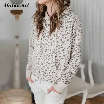 

Casual Winter Autumn Women Leopard Hoodies Sweatshirt Apricot Sports Travel Fashion Female Girls Pullovers Camisolas Sudaderas