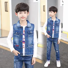 Детская одежда; джинсовый жилет для мальчиков; детский короткий кардиган; маленький жилет; стиль; осенняя одежда; большой жилет для мальчика