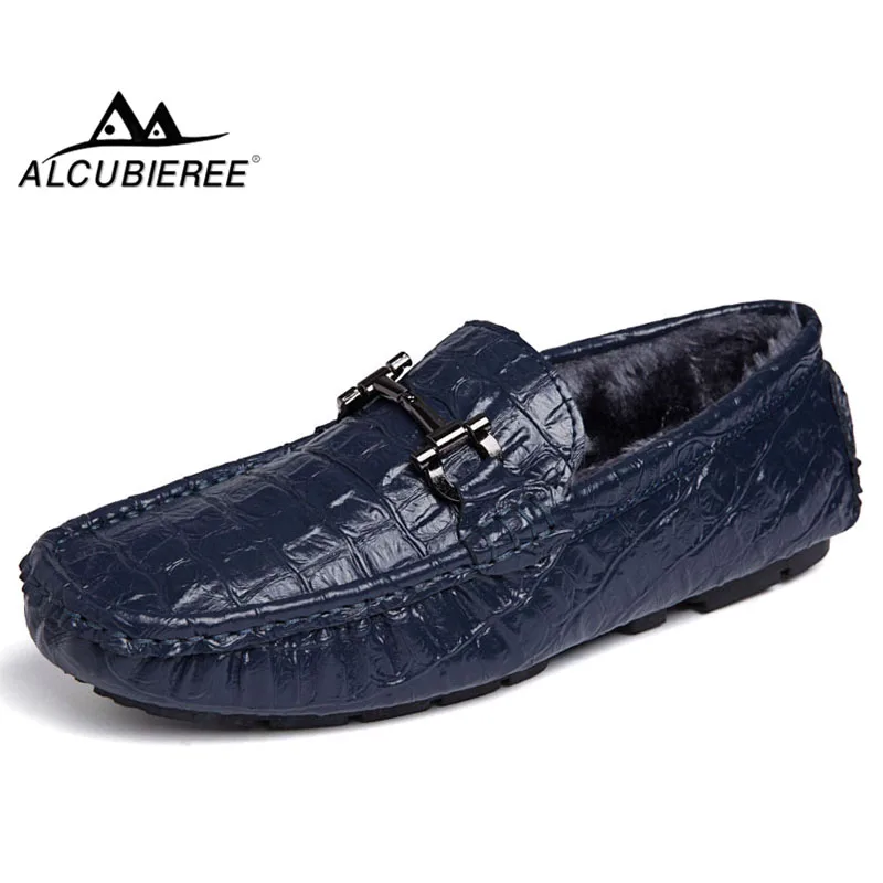 Мужские зимние теплые Лоферы ALCUBIEREE с мехом мужские уличные Мокасины