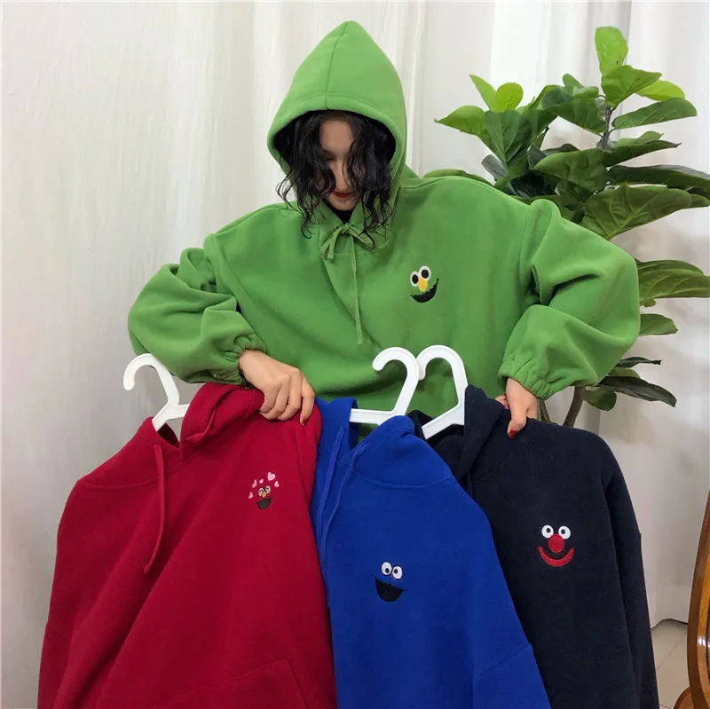 Толстовки Mulheres Bolsos Bordado Dos Desenhos Animados Da Moda Бонито Feminino Solto BFplus Veludo Das Mulheres de Todos Os, Комплект постельного белья
