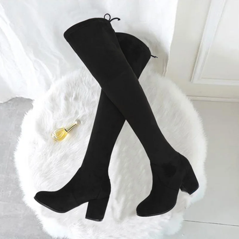 

Over the Knee Boots Women Winter Shoes Fashion Women High Heels Boots Winter Female Shoes Black Square Heel 7.5cm A1746