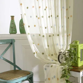 

Embroidered Circle Sheer Curtains for Living Room Green Pink Dot Countryside Rural Drapes Tende ZH035C