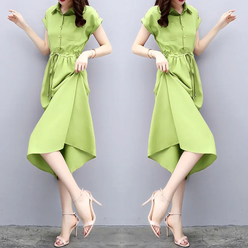 

Goddess-Style Chiffon Dress Women's 2019 Summer New Style High-End Elegant Waist Hugging Cover Belly over-the-Knee Shirt Skirt