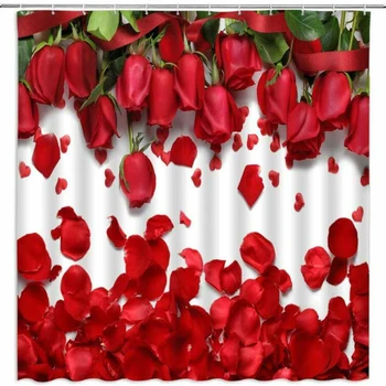 

1*Red Rose Shower Curtain Set Bathroom Decor +12*Hooks Washable 180*180cm Bathroom Pendant Decorations