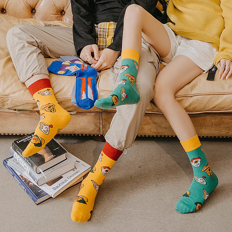 LOUGONGZI custom print socks funny creative happy color different art pattern cotton fashion classic cote painting geometric