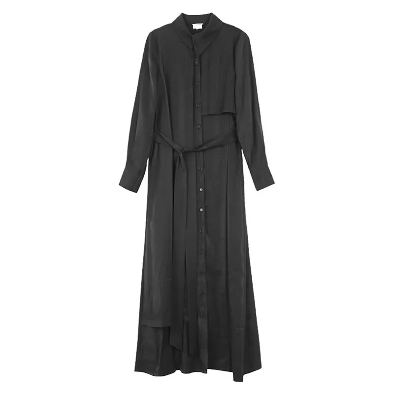 XITAO Pleated Black Dress Fashion New Women Single